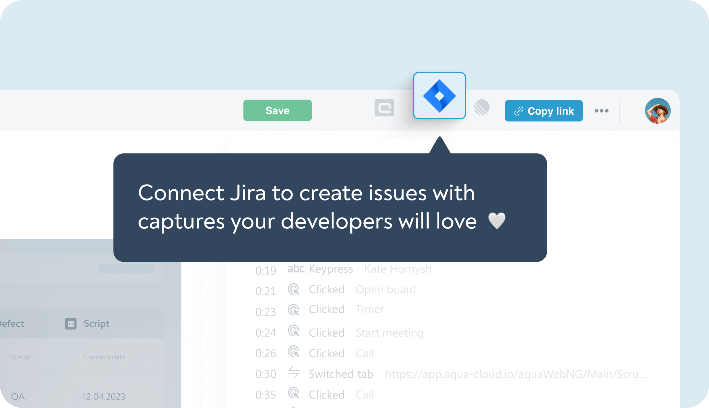Send visualised issues to Jira and aqua